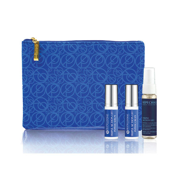 Triple Action Peptide Sampler With Logo Cosmetic Bag